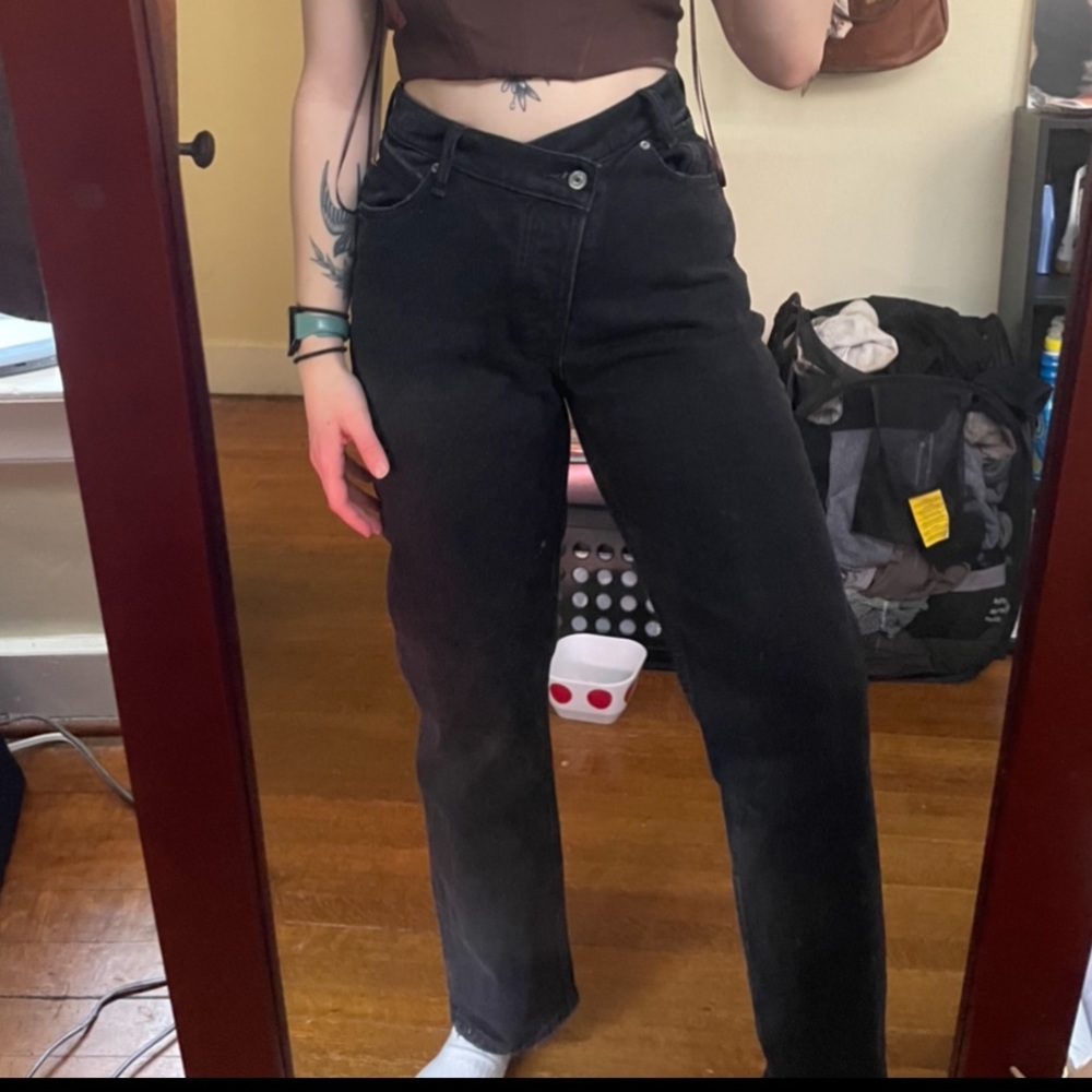 Abercrombie Black Asymmetric Waist Dad Jean